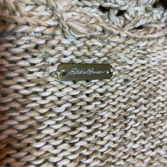Eddie Bauer Cardigan Woman’s Medium Crochet Open Front Oatmeal Cottagecore - Picture 5 of 5